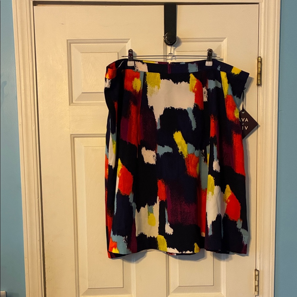 Ava & Viv Multicolor Abstract Midi Skirt - Navy, Red, Teal, Yellow